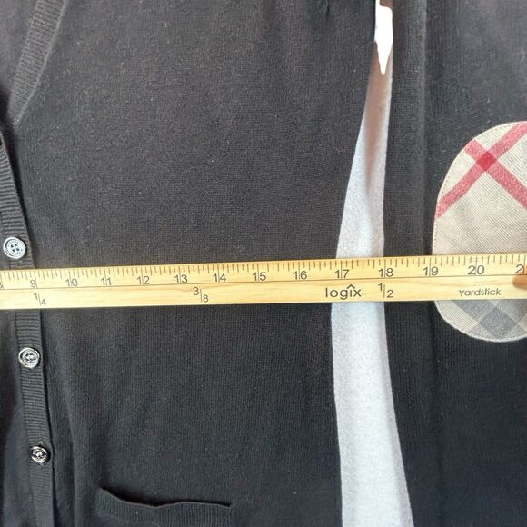 Burberry Brit Elbow Patch Cardigan Sweater Womens M Black Nova Check V Neck - Picture 6 of 14